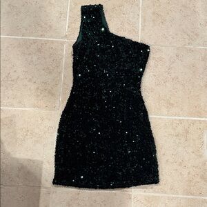 Lucy in the Sky Emerald Green Sequin One-Shoulder Dress